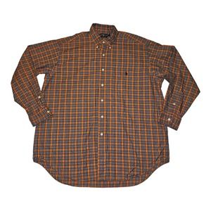 Vintage Ralph Lauren Big Button Down Shirt Long Sleeve Men's Large Orange Plaid